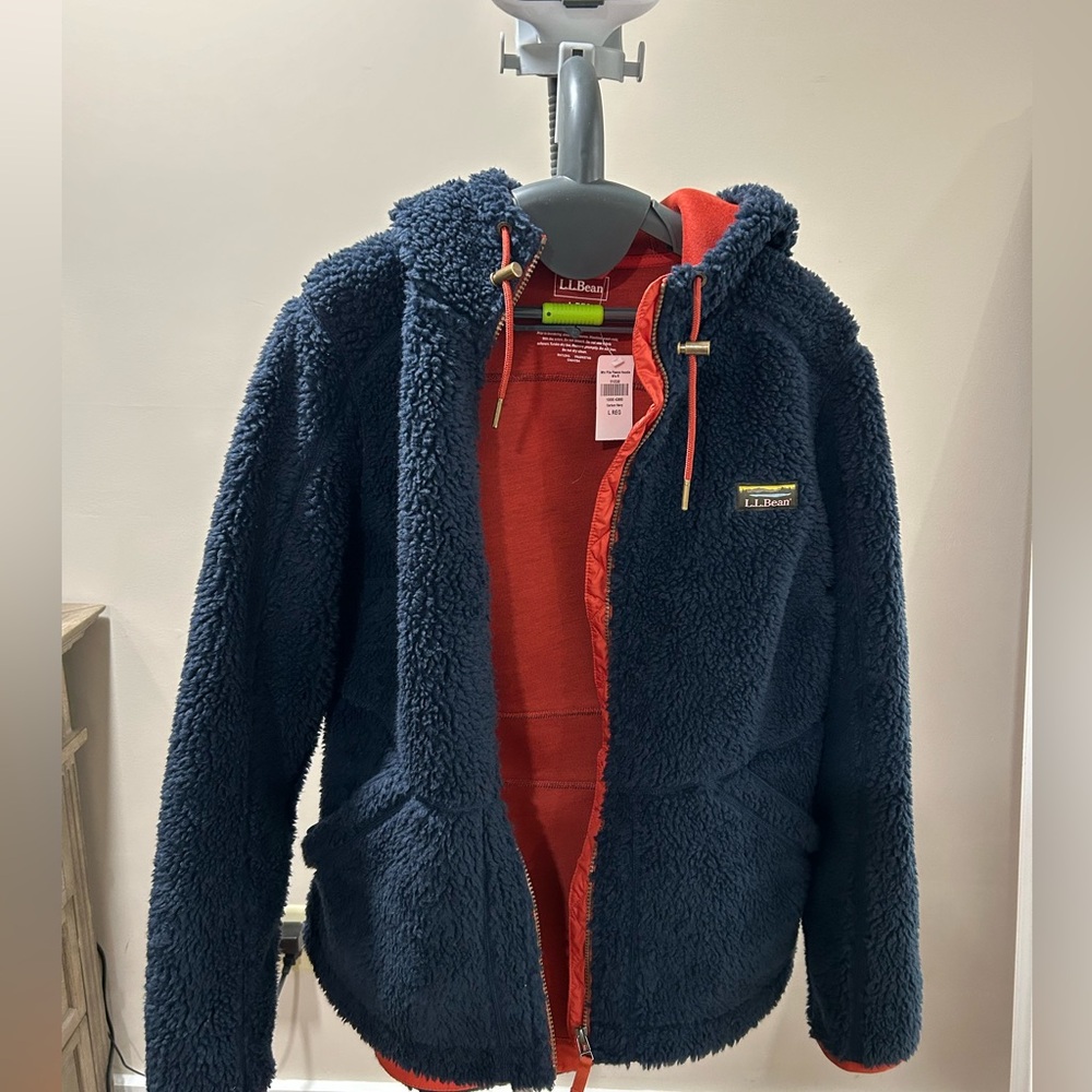 LL Bean Mountain Pile Fleece Hoodie - Navy Large